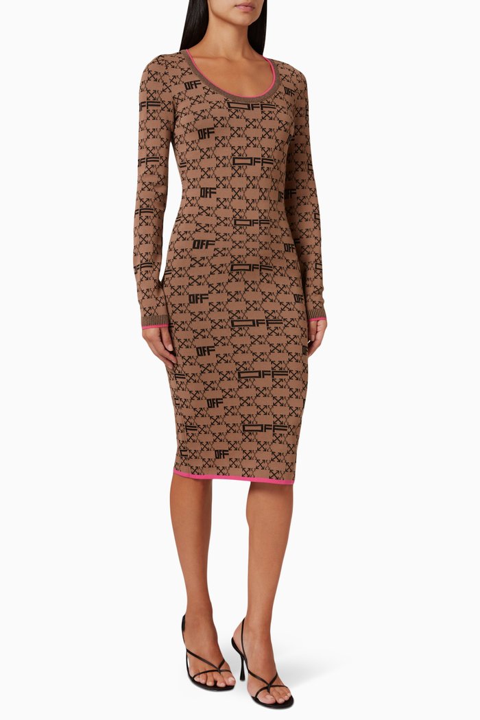 

Monogram Dress in Cotton Viscose Knit, Brown
