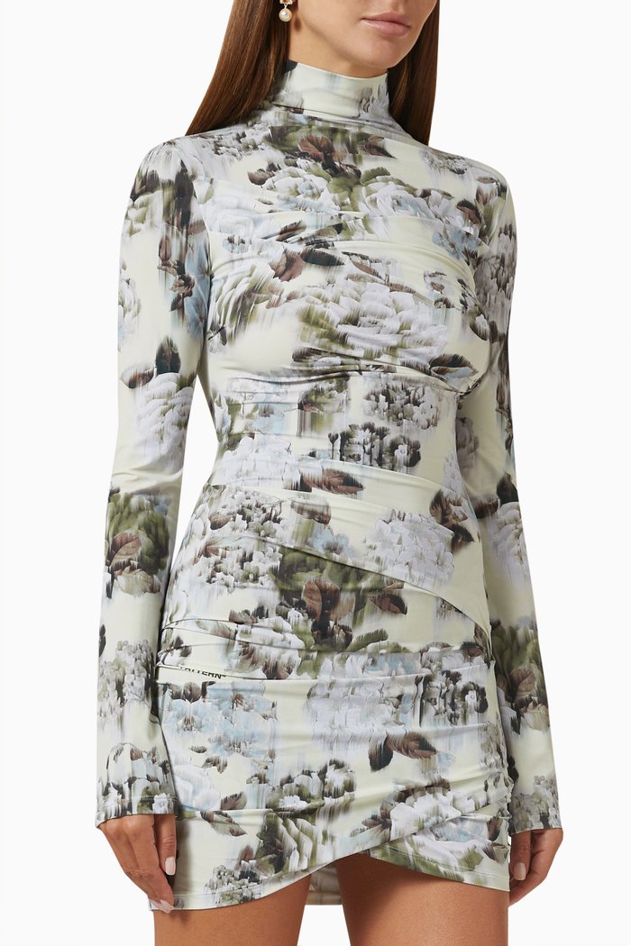 

Chinese Flower Twist Dress in Second Skin Fabric, Grey