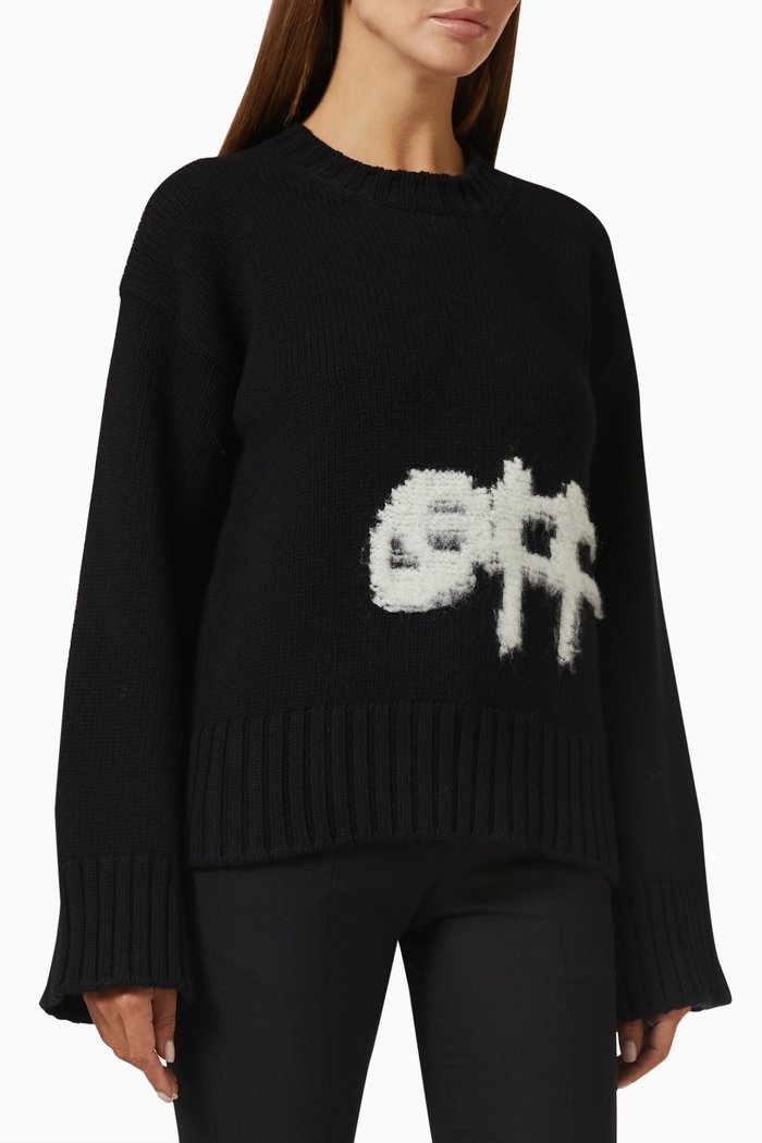 

Logo Intarsia Crewneck Sweater in Wool, Black