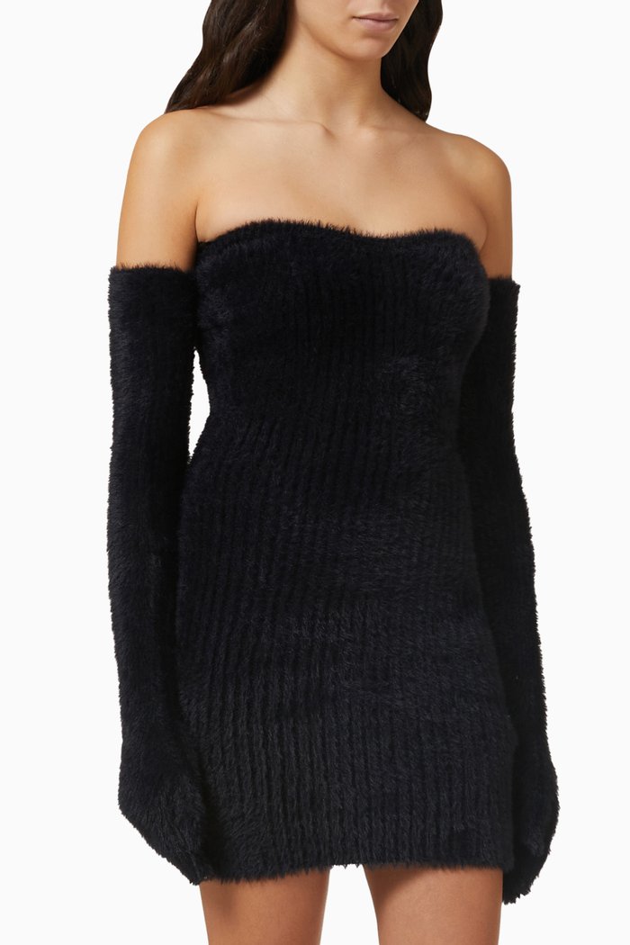 

Fuzzy Gloves Mini Dress, Black