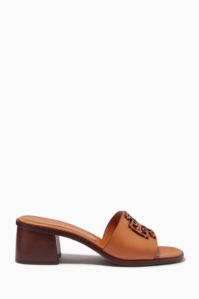 

Ines 55 Mid-Heel Slides in Leather, Brown