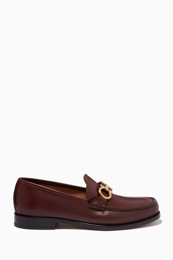 Gancini Moccasins in Calf Leather, Burgundy