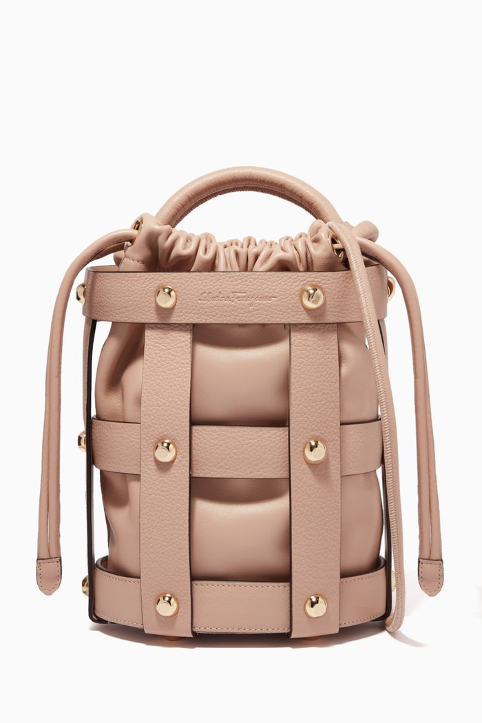 Ferragamo Cage Bag in Hammered Calf Leather, Neutral