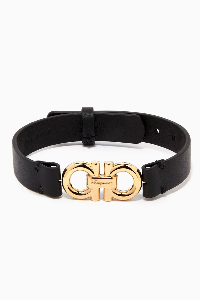 

Gancini Double-sided Logo Bracelet in Leather, Black