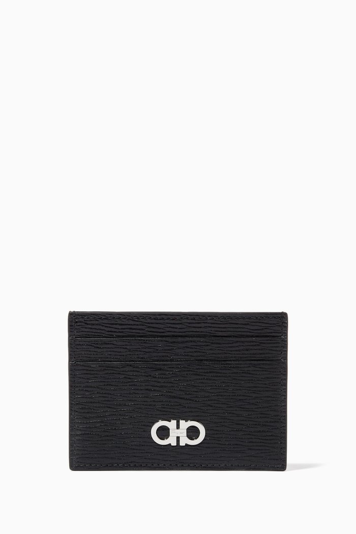 Revival Gancini CC Clip Holder in Hammered Calfskin, Black