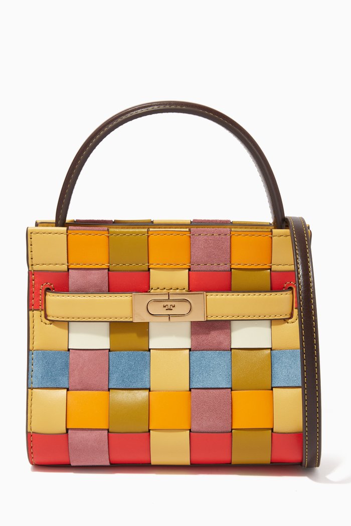 

Lee Radziwill Petite Double Bag in Leather & Suede Weave, Multicolour