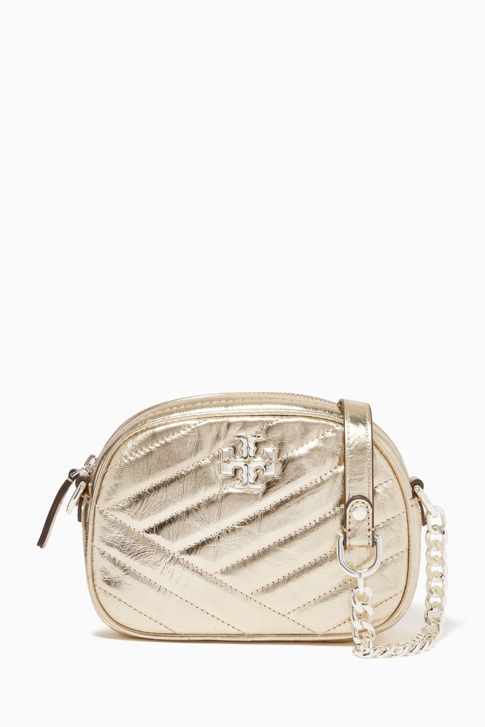 

Kira Small Camera Bag in Quilted Metallic Leather, Gold