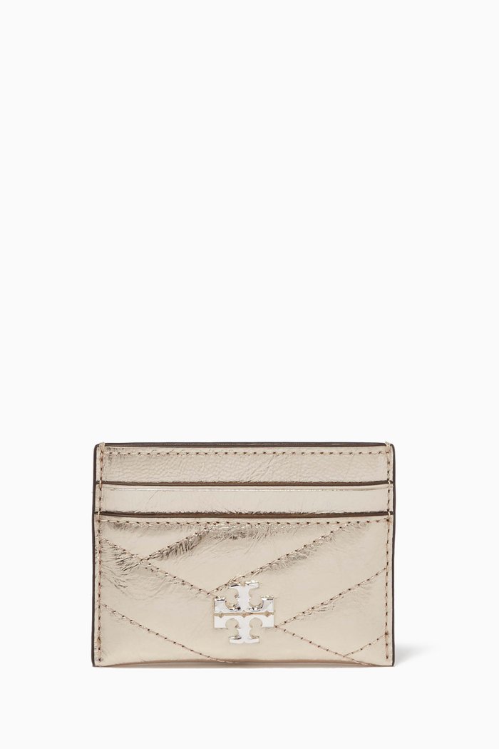 

Kira Chevron Card Case in Metallic Quilted Leather, Gold