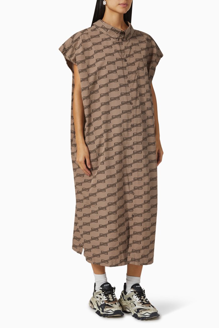 

Swing Collar Rawcut Shirt Dress in BB Cotton Poplin, Neutral