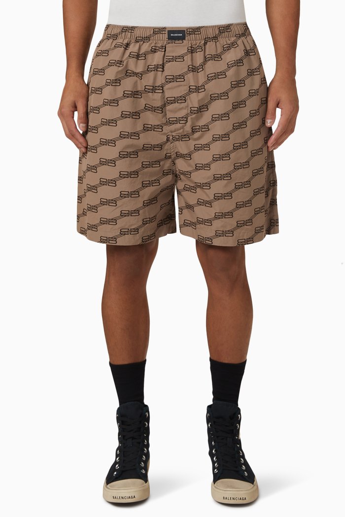 

BB Monogram Pyjama Shorts in Cotton Poplin, Neutral