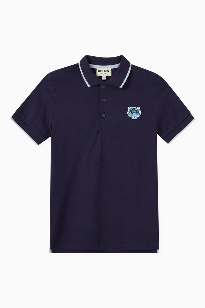 

Tiger Badge Polo in Cotton Pique, Blue
