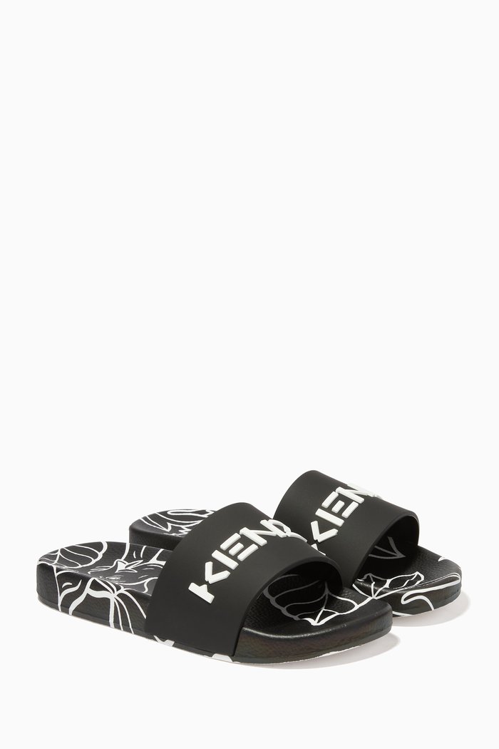 

Embossed Logo Slide Sandals in Rubber, Black