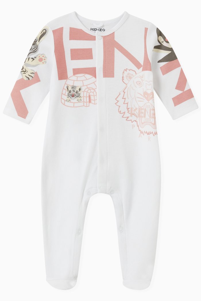 

Logo Print Sleepsuit in Cotton, White