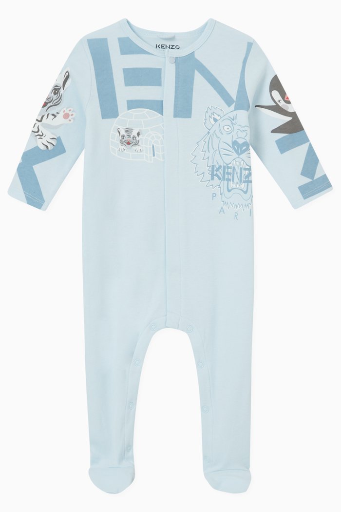 Logo Print Pyjama in Cotton, Blue