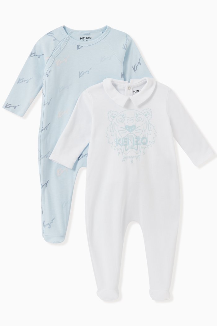 

Logo-print Sleepsuit in Jersey, Set of Two, Blue