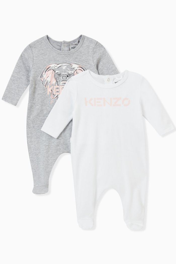 

Logo Sleepsuits in Cotton, Set of 2, Grey