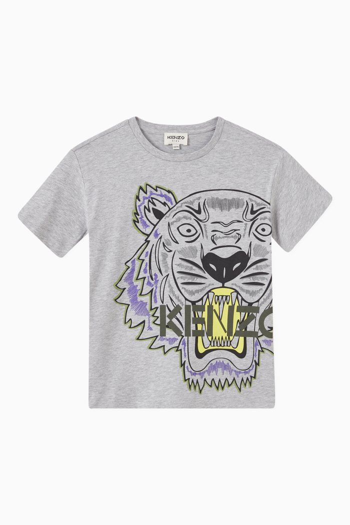 

Tiger Print T-shirt in Cotton, Grey