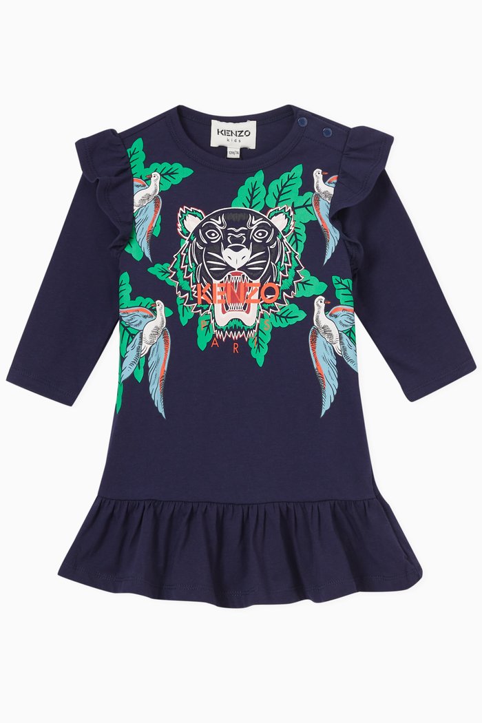 

Logo Ruffle Dress in Cotton, Blue