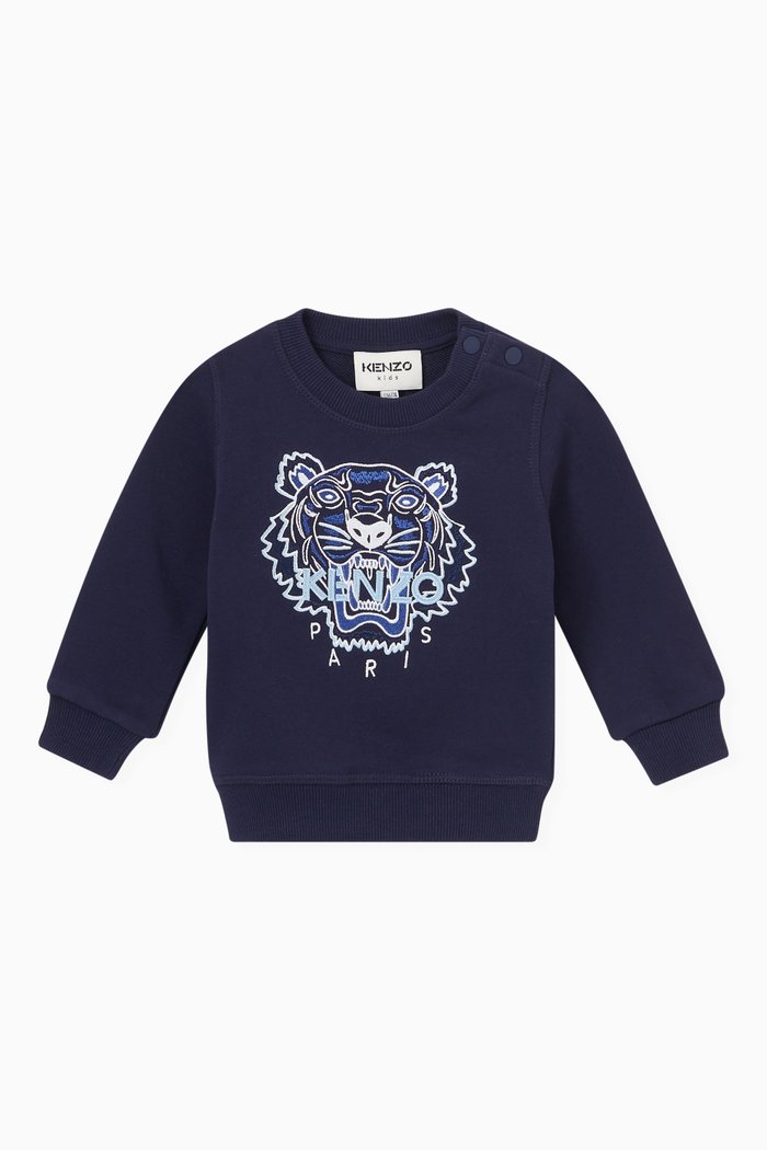 

Tiger Print Sweatshirt in Cotton, Blue