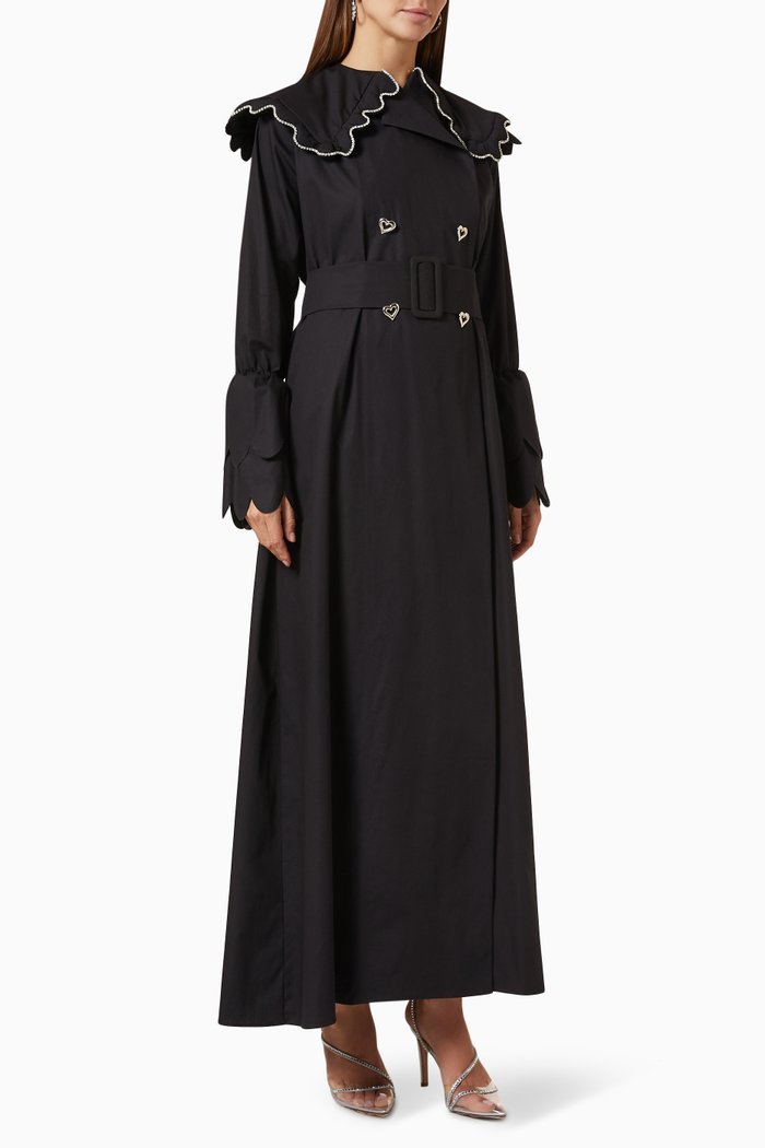 

Double-breasted Coat Dress in Textured Fabric, Black