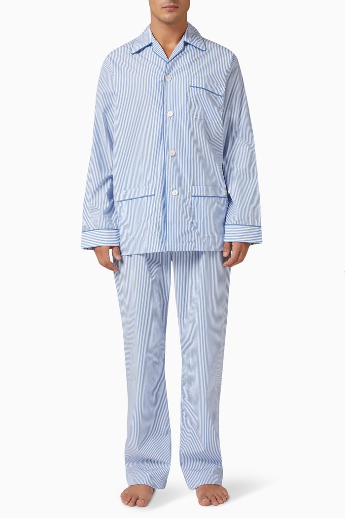 

James 1 Striped Pyjama Set in Cotton, Blue