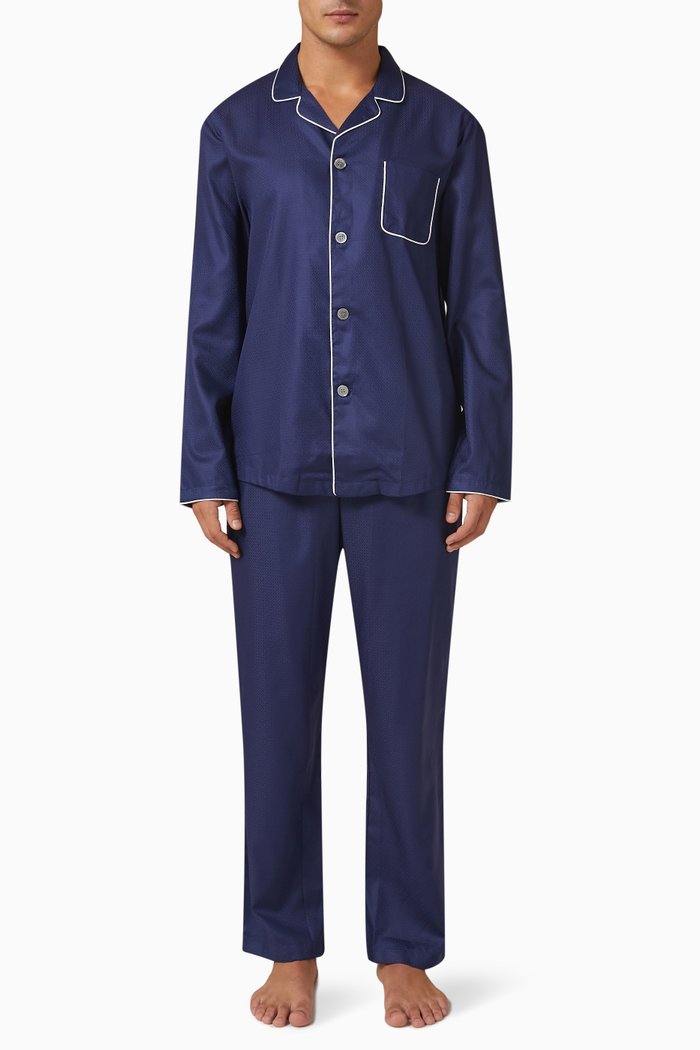 

Lombard 6 Modern Fit Pyjama Set in Cotton Jacquard, Blue