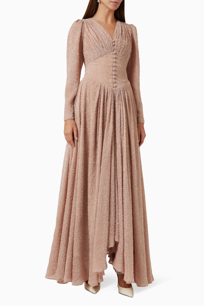 Feathered Maxi Dress, Neutral