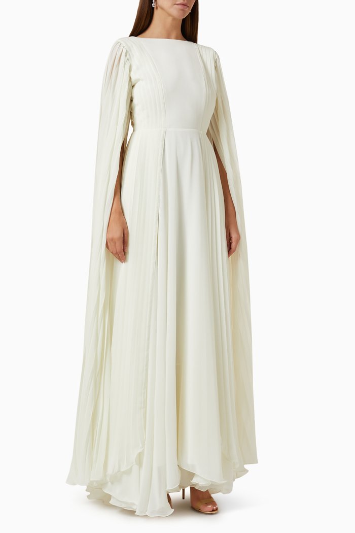 

Cape Sleeves Pleated Dress, Neutral