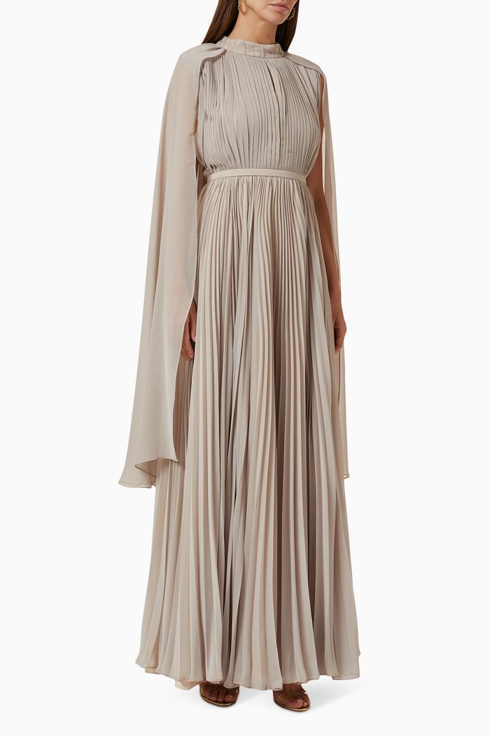 

Sheer Cape Sleeves Pleated Kaftan, Pink