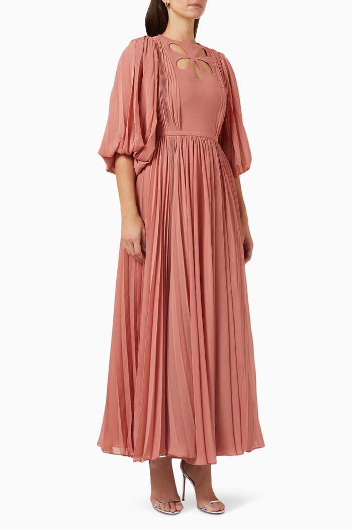 

Puff Sleeve Pleated Midi Dress, Pink