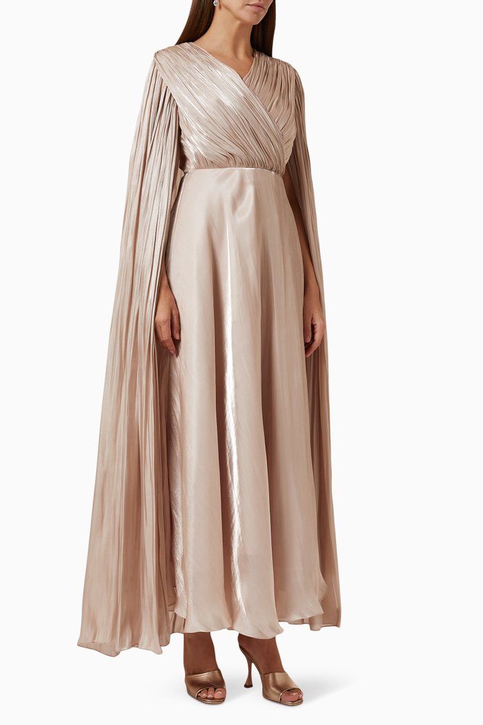 

Pleated Cape Dress, Neutral