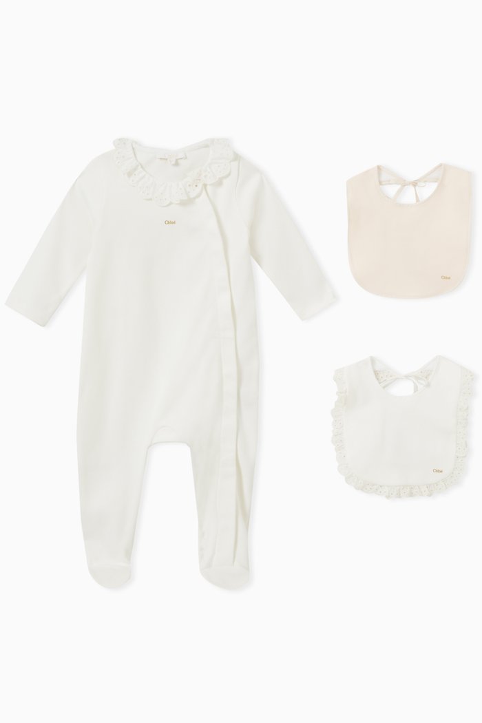 Pyjama & Bibs in Cotton, Set of Three, Neutral