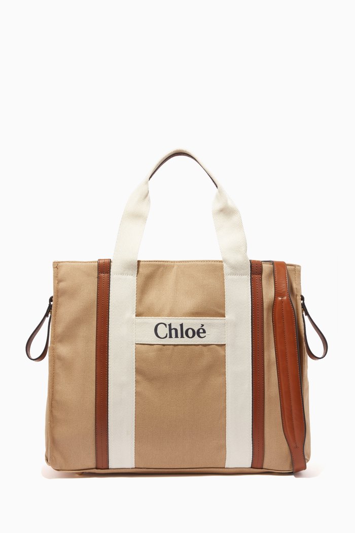 

Changing Bag in Cotton Canvas & Leather, Blue