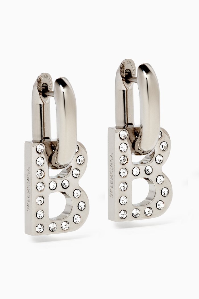 B Chain XS Rhinestones Earrings in Brass, Silver