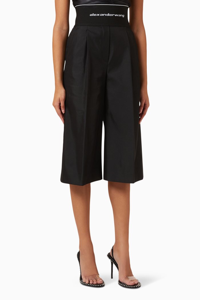 

Logo Elastic Culotte Pants in Cotton, Black