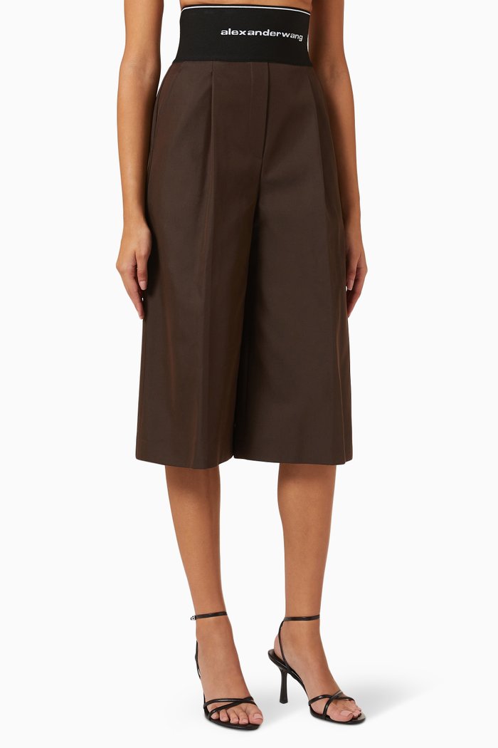 

Logo Elastic Culotte Pants in Cotton, Brown