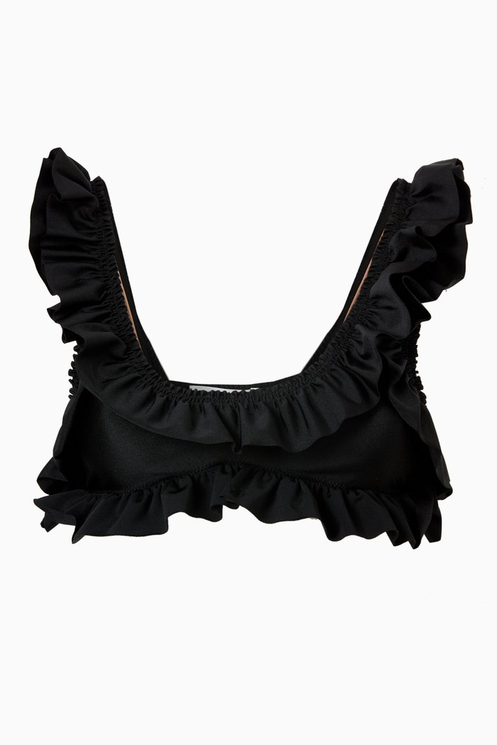 

Ruffle Bikini Top in Smocked Jersey, Black