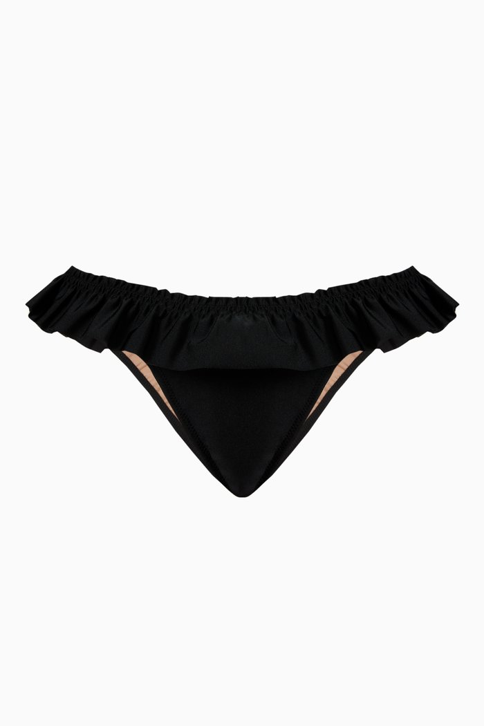 

Ruffle Bikini Bottom in Smocked Jersey, Black