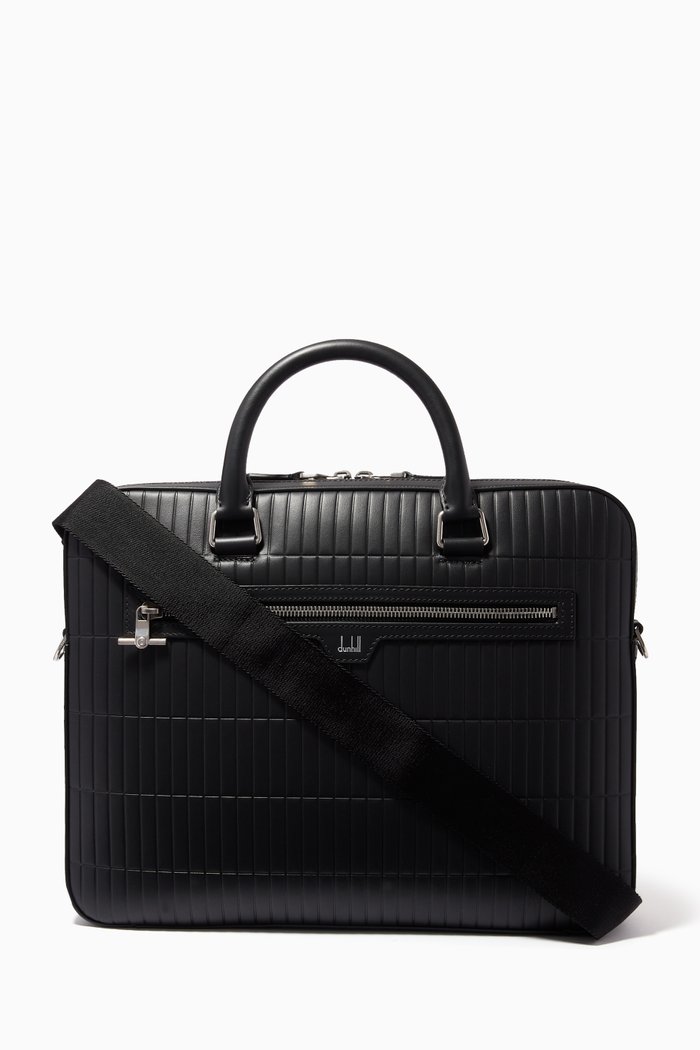 

Rollagas Quilted Slim Briefcase in Leather, Black