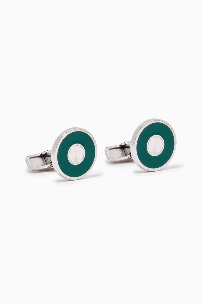 

"d" Disk Sil Cufflinks in Sterling Silver, Green