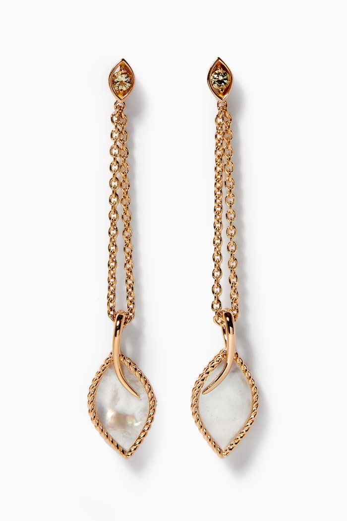

Farfasha Foglia Mother of Pearl Drop Earrings in 18k Rose Gold