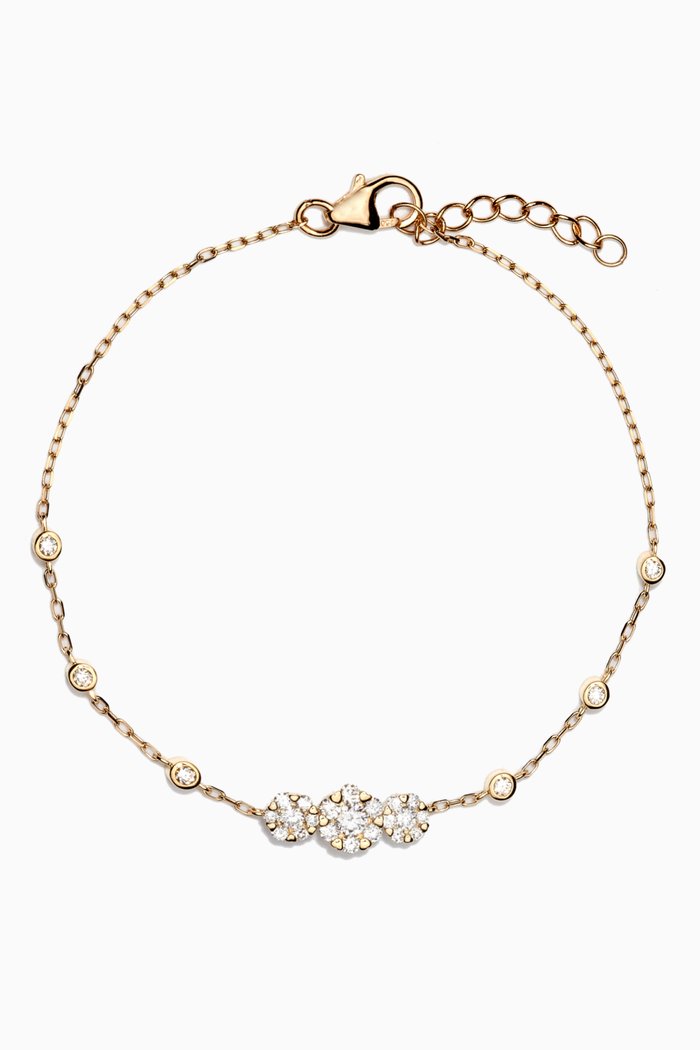 

Heart to Heart Three Diamond Bracelet in 18kt Yellow Gold