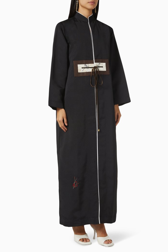 Belted Long Sleeve Abaya, Black