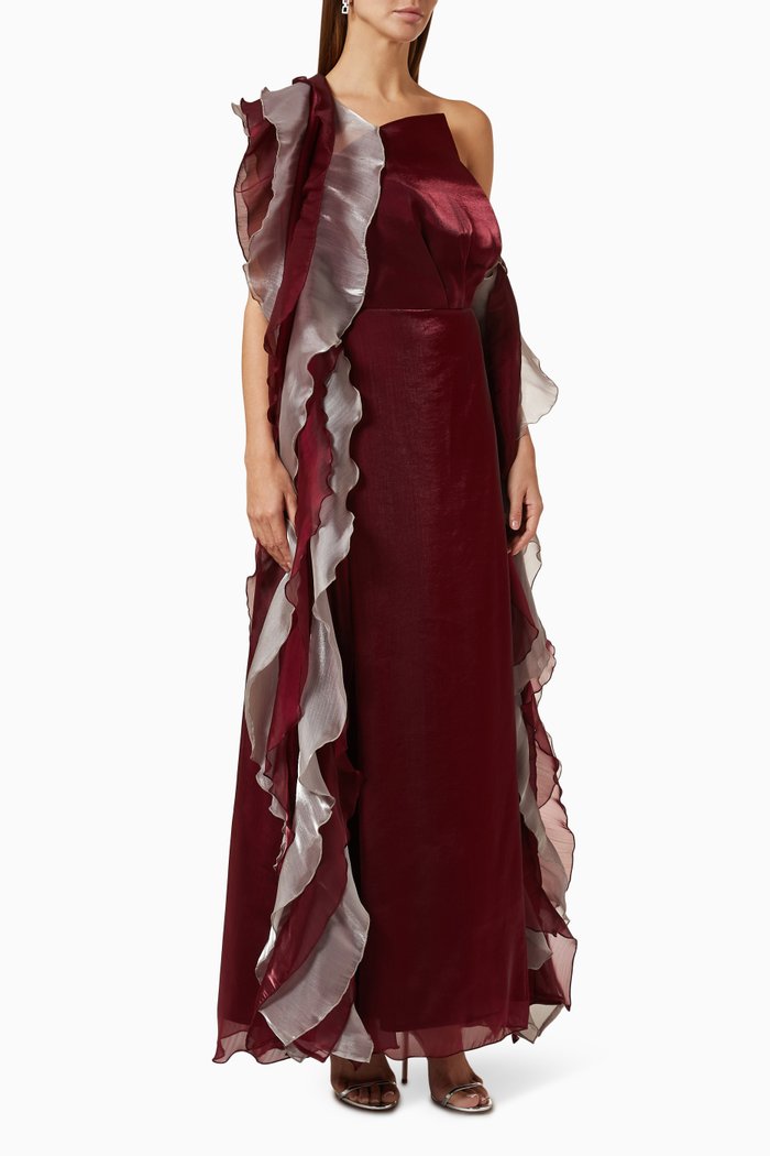 Strapless Dress & Scarf in Organza, Burgundy