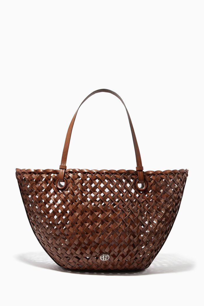 

Isabella Medium Tote Bag in Hand-Woven Leather, Brown