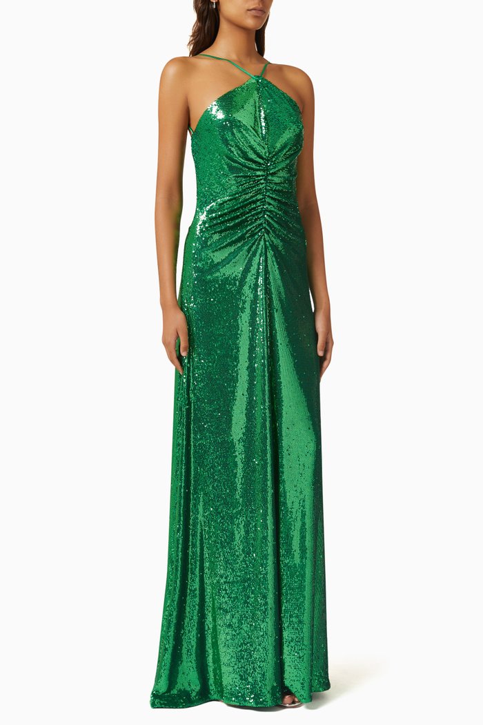 

Maya Backless Gown in Sequinned Crepe, Green