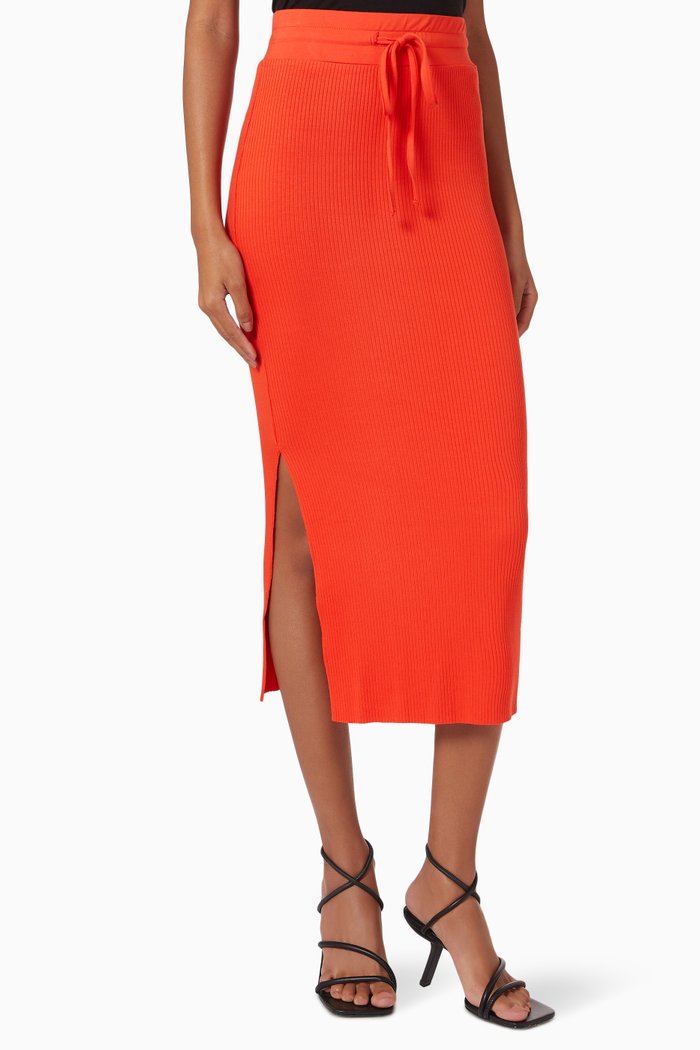 

Alloy Drawcord Midi Skirt in Viscose Rib Knit, Red