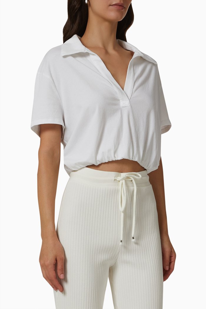 

Crop Polo Shirt in Sueded Jersey, White
