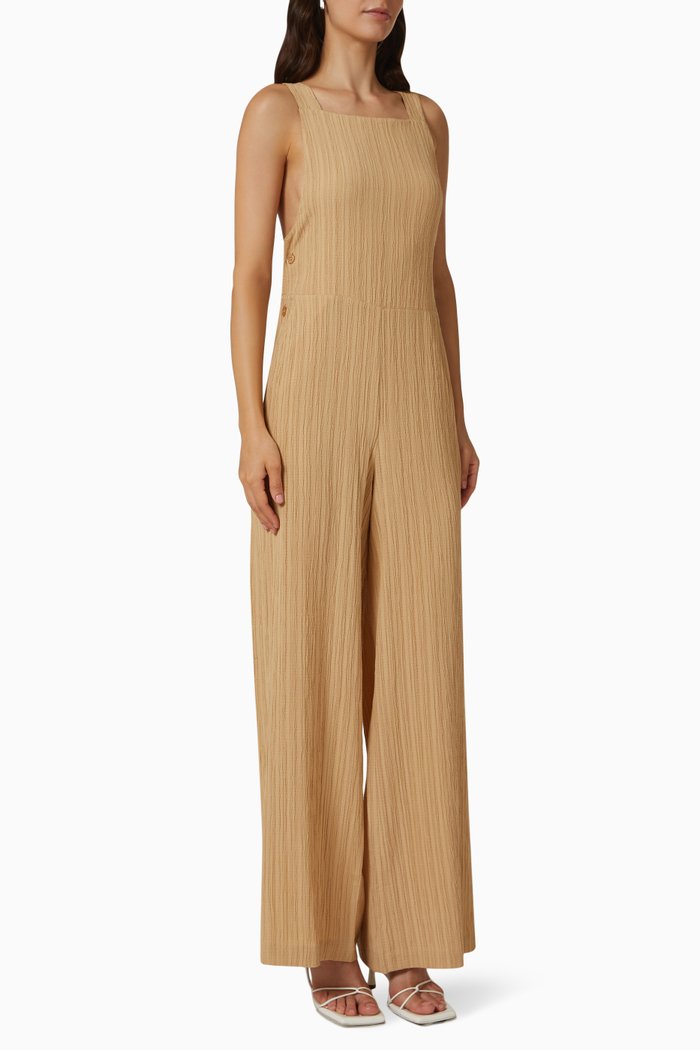 

Sleeveless Wide-leg Jumpsuit in Ripple Gauze, Brown