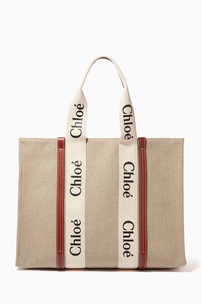 Large Woody Tote Bag in Canvas, Brown